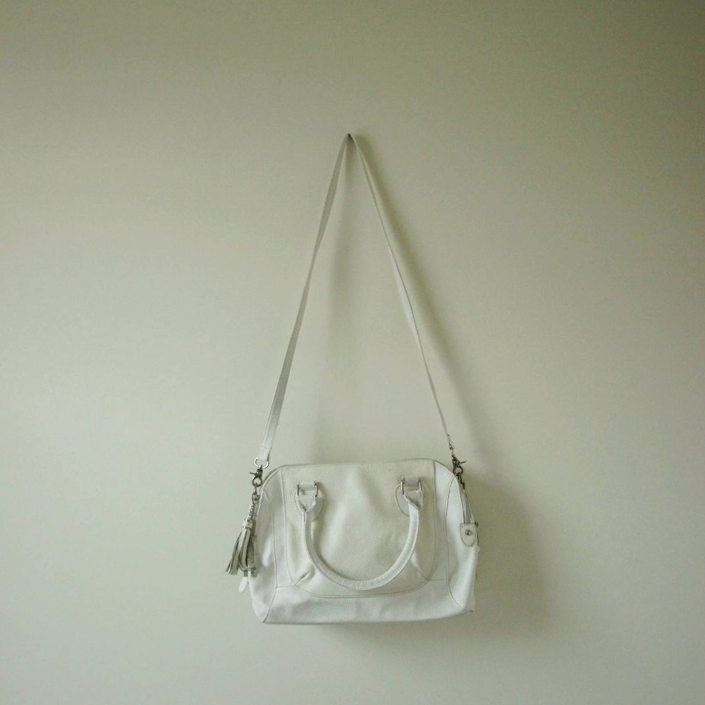 White Leather Crossbody Tassel Satchel
